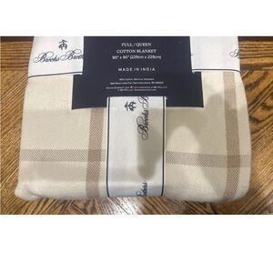 Brooks Brothers QUEEN SIZE 100% Cotton Luxury Cream Plaid Blanket (90" X 90")
